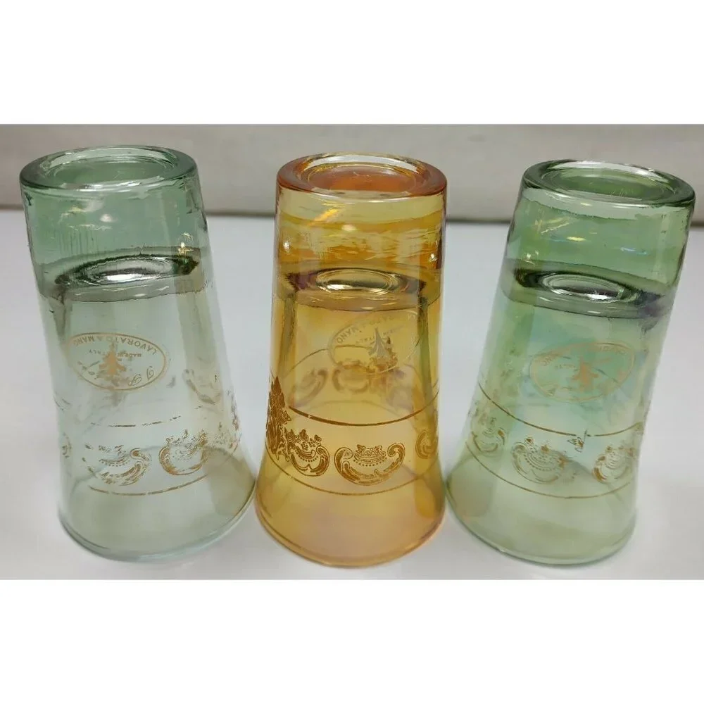 Lot Of 3 J. Preziosi Lavorato A Mano Orange Green Italian Art Shot Glasses VTG